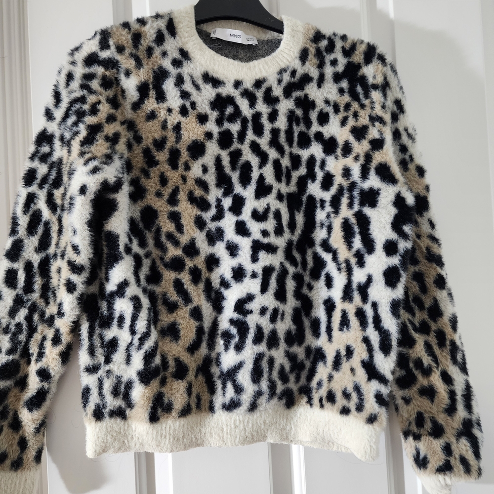 Mango Leopard Print Sweater - Black and Cream